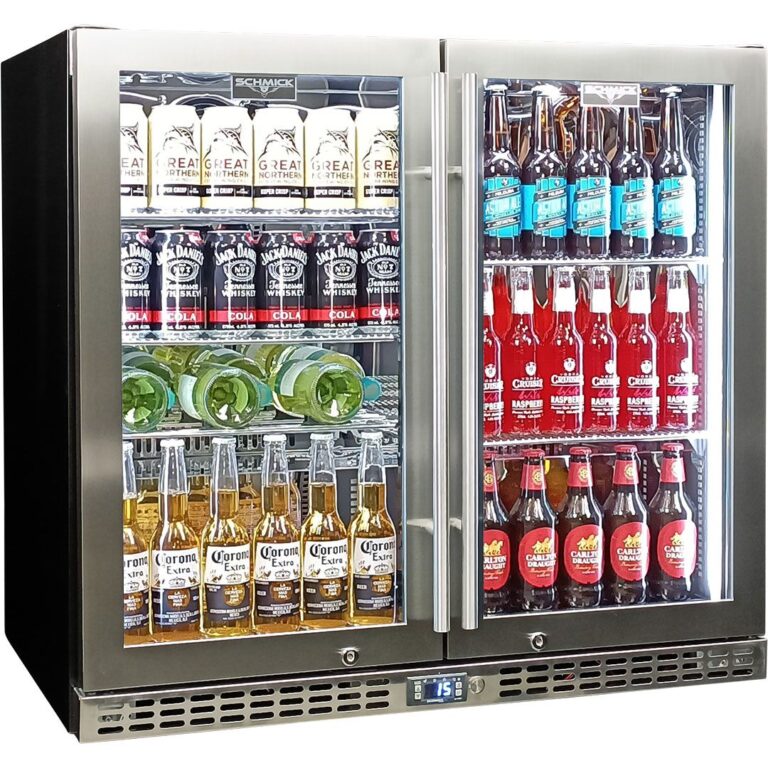 Schmick Twin Door Quiet Running Stainless Steel Heated Glass Door Bar Fridge Model SK246-HD