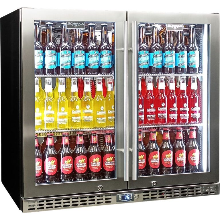 Schmick Twin Door Quiet Running Stainless Steel Heated Glass Door Bar Fridge Model SK246-HD
