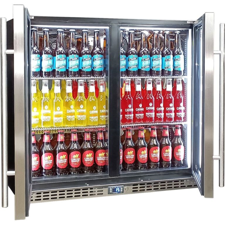 Schmick Twin Door Quiet Running Stainless Steel Heated Glass Door Bar Fridge Model SK246-HD