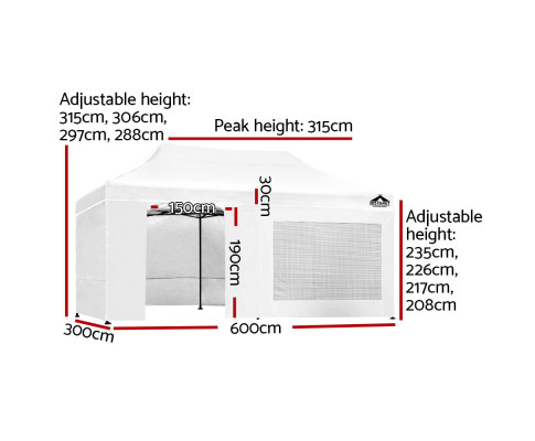 Instahut Gazebo Pop Up Marquee 3x6m Folding Wedding Tent Gazebos Shade White GAZEBO-C-3X6-DX-WHITE
