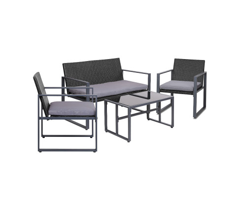 Gardeon 4PC Outdoor Furniture Patio Table Chair Black ODF-4PCS-BST03-BK-AB
