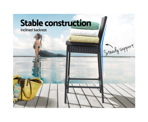 Gardeon Set of 4 Outdoor Bar Stools Dining Chairs Wicker Furniture ODF-BAR-CHAIR-BK-4X