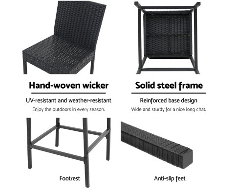 Gardeon Set of 4 Outdoor Bar Stools Dining Chairs Wicker Furniture ODF-BAR-CHAIR-BK-4X