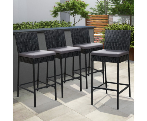 Gardeon Set of 4 Outdoor Bar Stools Dining Chairs Wicker Furniture ODF-BAR-CHAIR-BK-4X