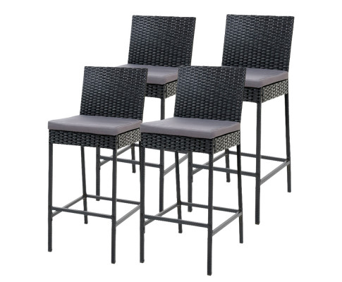 Gardeon Set of 4 Outdoor Bar Stools Dining Chairs Wicker Furniture ODF-BAR-CHAIR-BK-4X