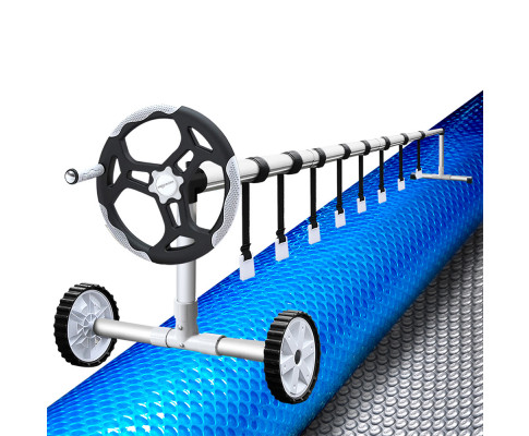 Aquabuddy 8x4.2m Pool Cover 400 Micron Silver Swimming Pool Solar Blanket 5.5m Roller PC-80X42-M-DX-BL-ROLLER
