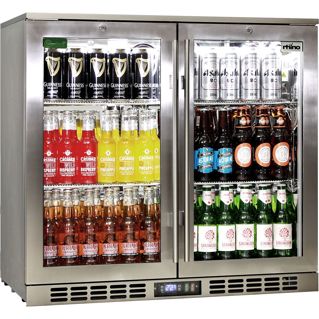 Rhino Stainless Steel 2 Door Heated Glass Bar Fridge sg2h-hd