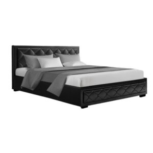Artiss Tiyo Queen Bed Frame PU Leather Gas Lift Storage - Black BFRAME-F-TIYO-GAS-Q-BK-ABC
