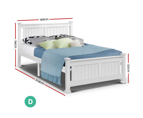 Double Size Wooden Bed Frame - White WBED-D-004D-137-AB