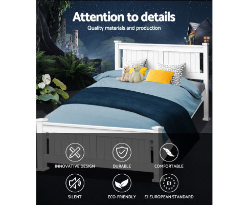 Double Size Wooden Bed Frame - White WBED-D-004D-137-AB