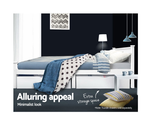 Double Size Wooden Bed Frame - White WBED-D-004D-137-AB