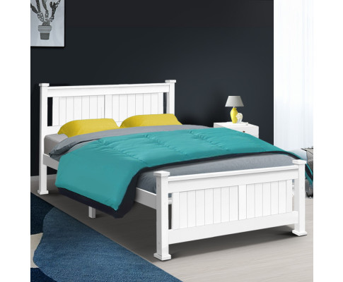 Double Size Wooden Bed Frame - White WBED-D-004D-137-AB