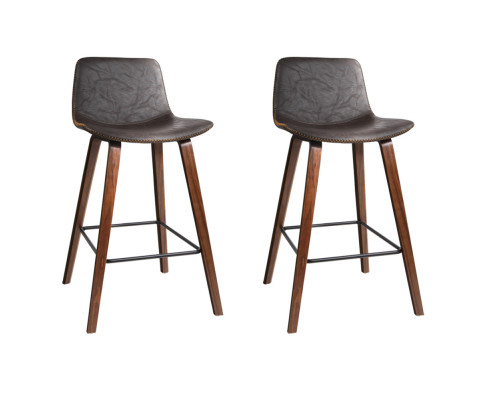 Artiss Set of 2 PU Leather Bar Stools Square Footrest - Wood and Brown BA-TW-8701-BZX2