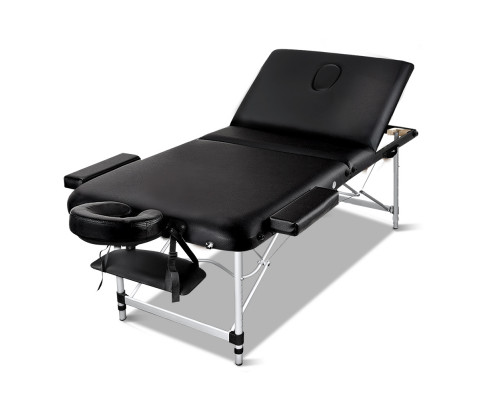 Zenses Massage Table 80cm Portable 3 Fold Aluminium Beauty Bed Black MT-ALUM-GA301-BK-80