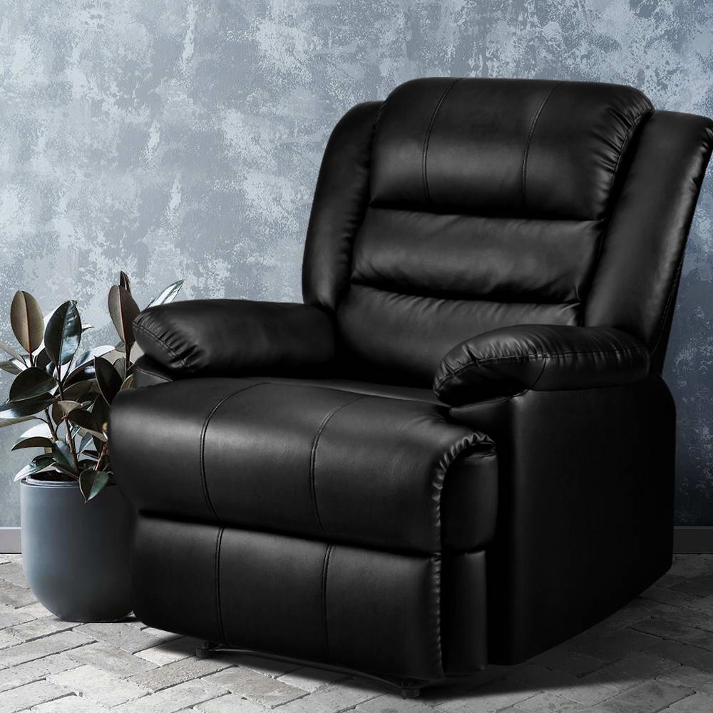 Artiss Recliner Chair Armchair Luxury Single Lounge Sofa Couch Leather Black RECLINER-A8-BK-AB