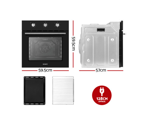 Devanti 60cm Electric Built In Wall Oven Convection Grill Ovens Stainless Steel BIO-C-5F-M7B-BK
