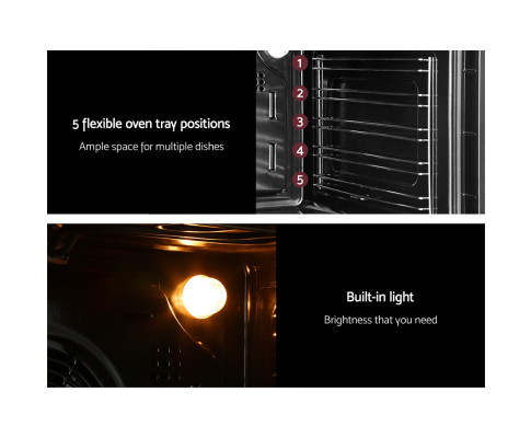 Devanti 60cm Electric Built In Wall Oven Convection Grill Ovens Stainless Steel BIO-C-5F-M7B-BK