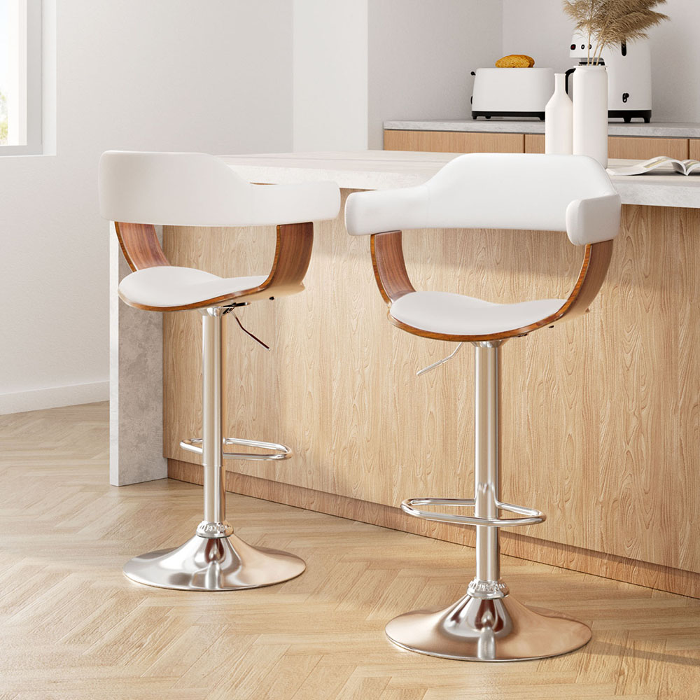 Artiss Set of 2 Wooden PU Leather Bar Stool - White and Chrome BA-TW-8006A-WHX2