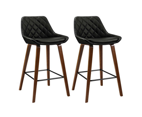 Artiss 2x Bar Stools PU Seat Wooden BA-TW-8206-BKX2