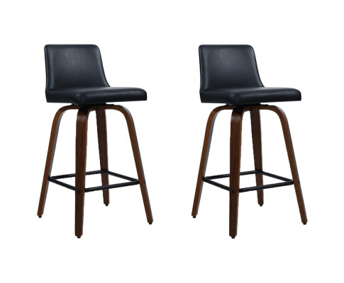 Artiss Set of 2 Wooden PU Leather Bar Stool - Black and Brown Wood Legs BA-TW-8836-WALX2-AB