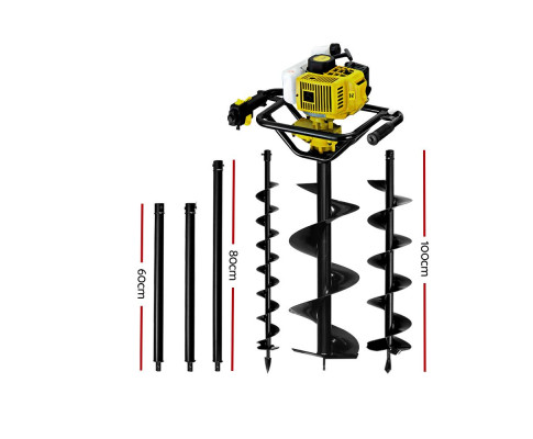 Giantz Post Hole Digger 92CC Petrol Auger Diggers Drill Borer Fence Earth Power DI-YE-ES88-KIT