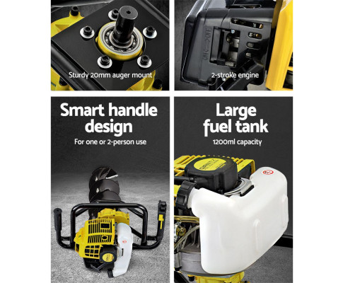 Giantz Post Hole Digger 92CC Petrol Auger Diggers Drill Borer Fence Earth Power DI-YE-ES88-KIT