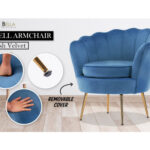 La Bella Shell Scallop Navy Blue Armchair Lounge Chair Accent Velvet V274-FT-VAC-1596-NV