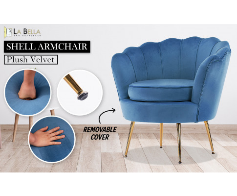 La Bella Shell Scallop Navy Blue Armchair Lounge Chair Accent Velvet V274-FT-VAC-1596-NV