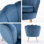 La Bella Shell Scallop Navy Blue Armchair Lounge Chair Accent Velvet V274-FT-VAC-1596-NV