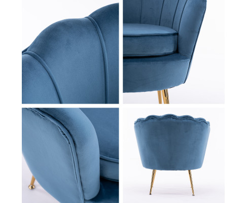 La Bella Shell Scallop Navy Blue Armchair Lounge Chair Accent Velvet V274-FT-VAC-1596-NV