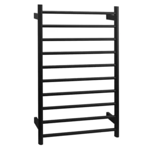 EZY FIT Heated Towel Rail - Round Tube - Dual Wired - Matte Black AGZHTR-RND-600-0855-B
