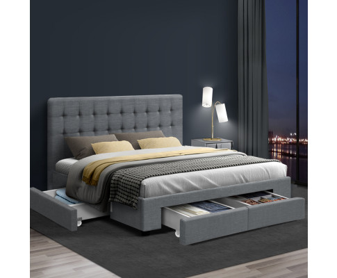 Artiss Avio Bed Frame Fabric Storage Drawers - Grey King BFRAME-F-AVIO-K-GY-ABC