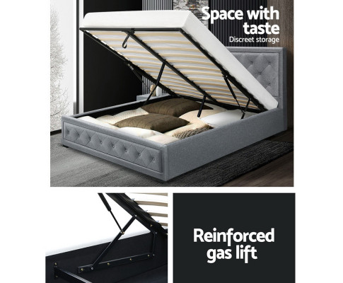 Artiss Tiyo Bed Frame Fabric Gas Lift Storage - Grey BFRAME-F-TIYO-Q-GY-ABC