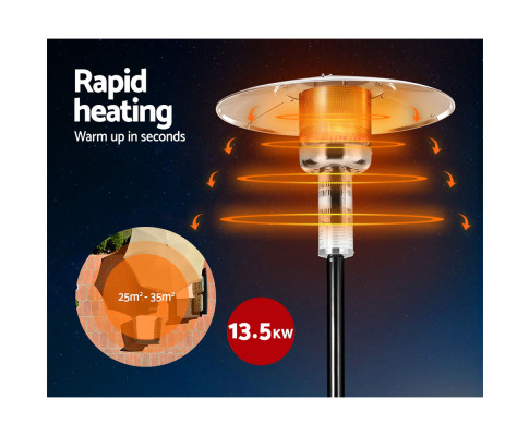 Devanti Portable Gas Patio Heater - Black and Silver GPH-07-BK