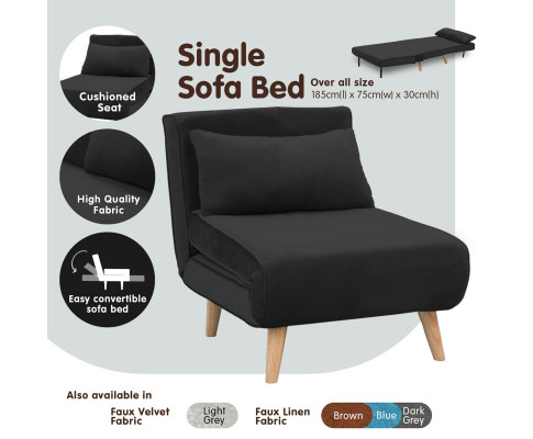 Sarantino Adjustable Chair Single Sofa Bed Faux Velvet - Black SOFA-M13-SUE-BK