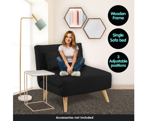 Sarantino Adjustable Chair Single Sofa Bed Faux Velvet - Black SOFA-M13-SUE-BK