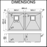 SWEDIA Dante Stainless Steel Sink - 800mm Double Bowl - 1.5mm Thick SWEDIADANDB0602