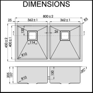 SWEDIA Dante Stainless Steel Sink - 800mm Double Bowl - 1.5mm Thick SWEDIADANDB0602