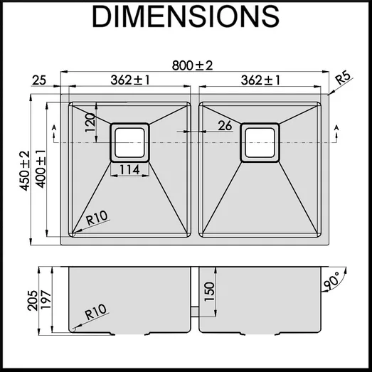 SWEDIA Dante Stainless Steel Sink - 800mm Double Bowl - 1.5mm Thick SWEDIADANDB0602