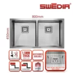 SWEDIA Dante Stainless Steel Sink - 800mm Double Bowl - 1.5mm Thick SWEDIADANDB0602