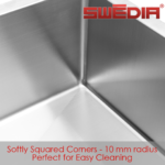 SWEDIA Dante Stainless Steel Sink - 300mm Half Bowl DEEP Kitchen Sink - 1.5mm Thick SWEDIADANHB0740
