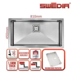 SWEDIA Dante Stainless Steel Sink - 760mm Large Single Bowl - 1.5mm Thick SWEDIADANLB0601