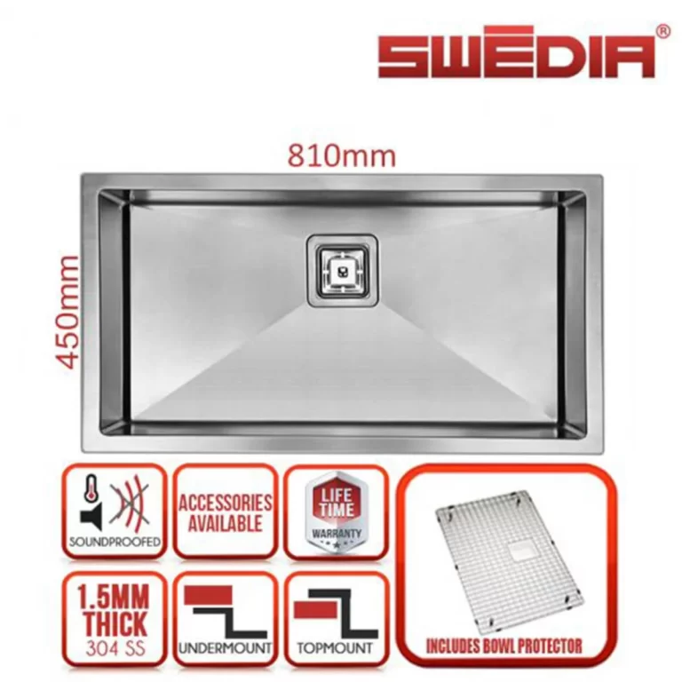 SWEDIA Dante Stainless Steel Sink - 760mm Large Single Bowl - 1.5mm Thick SWEDIADANLB0601