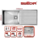 SWEDIA Dromma Stainless Steel Sink - 1000mm Single Bowl - 1.5mm Thick SWEDIADROSB0604