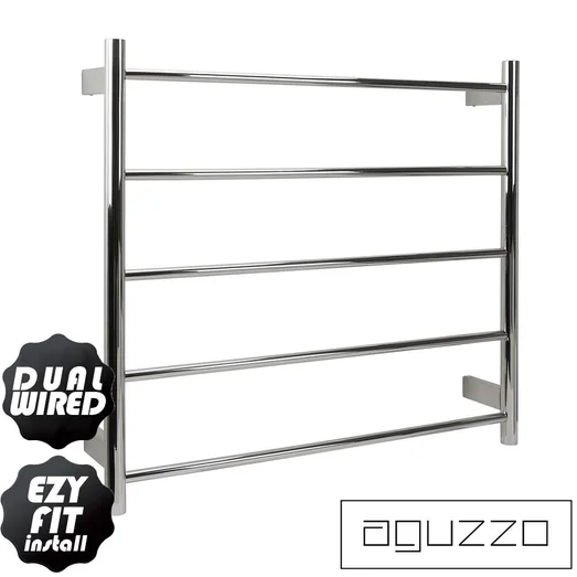 AGUZZO EZY FIT Heated Towel Rail - Round Tube - Dual Wired - Polished SS AGZHTR-RND-750-0856