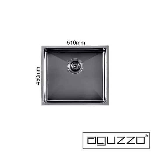 AGUZZO Stainless Steel Kitchen and Laundry Sink - 510mm Single Bowl - Gunmetal Grey - Top/Under Mount AGZSSS-TWM5B-0751