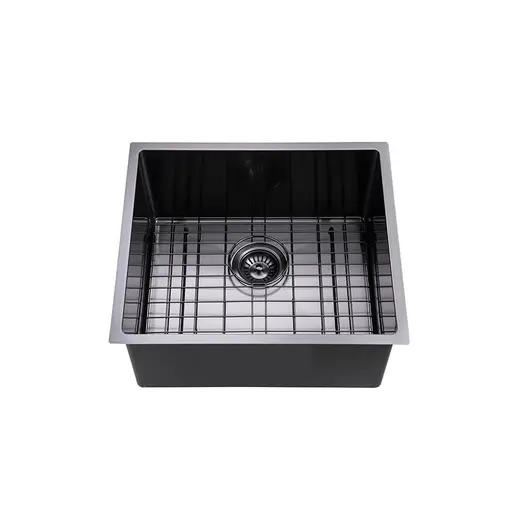 AGUZZO Stainless Steel Kitchen and Laundry Sink - 510mm Single Bowl - Gunmetal Grey - Top/Under Mount AGZSSS-TWM5B-0751