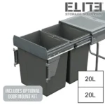 Elite Domestique Bottom Mounted 40L Twin Slide Out Concealed Waste Bin with Soft Close EL-400-2-0217-D