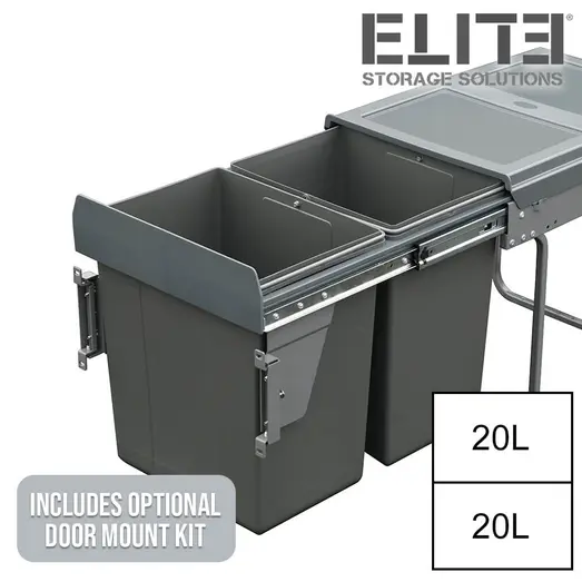 Elite Domestique Bottom Mounted 40L Twin Slide Out Concealed Waste Bin with Soft Close EL-400-2-0217-D