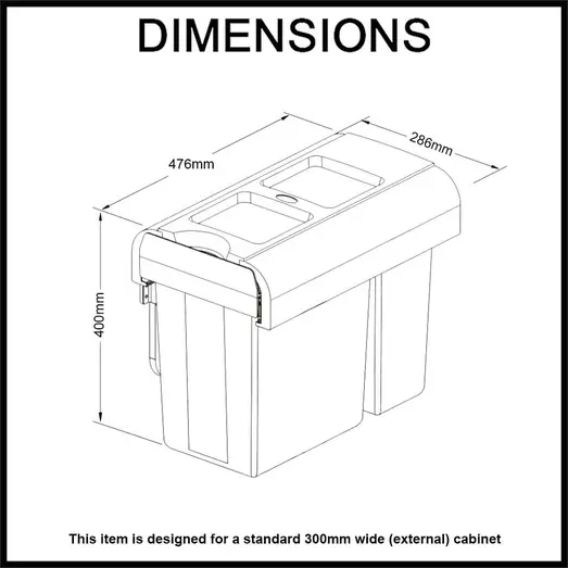 Elite 30L Twin Slide Out Concealed Waste Bin - Slim Profile ELITEPOB-300-2-1641-L